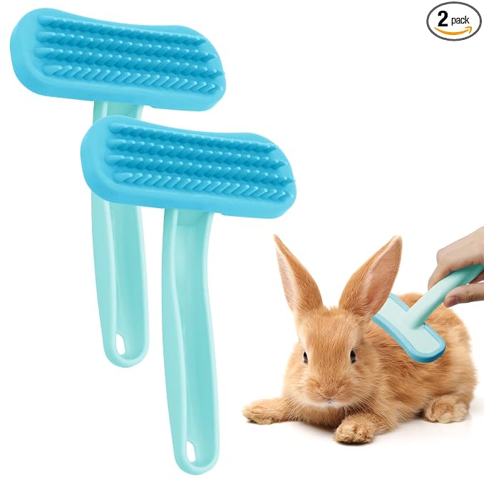 2Pcs Rabbit Bunny Soft Brush, Practical Brush for Rabbits Grooming, Soft Silicone Small Animal Massage Comb, Bunny Grooming Kit Supplies Suitable for Cats Puppies & Other Pets(Blue)