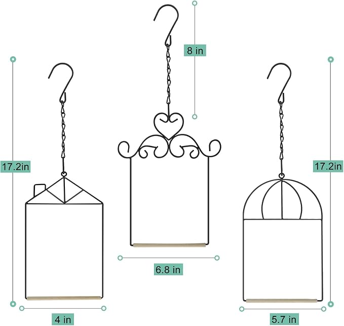 Metal Frame Hummingbird Swings and Perches with Wooden Dowel Black Bird Swing Outdoor Bird Perch Humming Bird Swing (3PK Different)