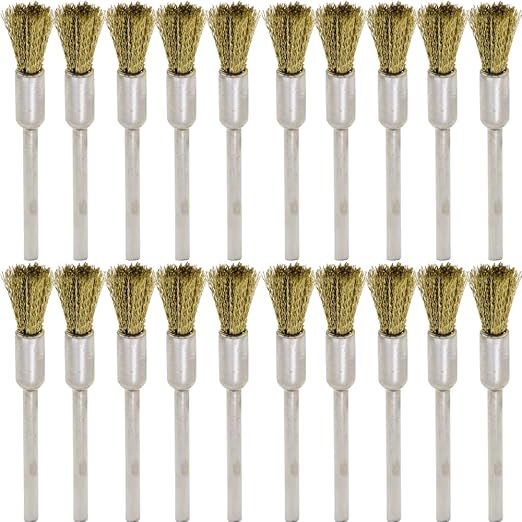20PCS Brass Wire Brushes - Metal Rust Removal, Cleaning, and Polishing - 6mm Diameter, 1/8″ (3mm) Shaft - Removes Burrs, Dust, and Oxide Layer - Handles Rough Surfaces - Rotary Tool Accessories