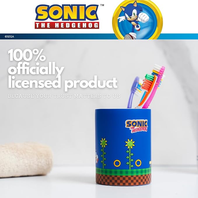 Sega Sonic The Hedgehog Gamer Kids Toothbrush Holder - Makeup Brushes/Pens Tumbler, (Officially Licensed Product) By Franco