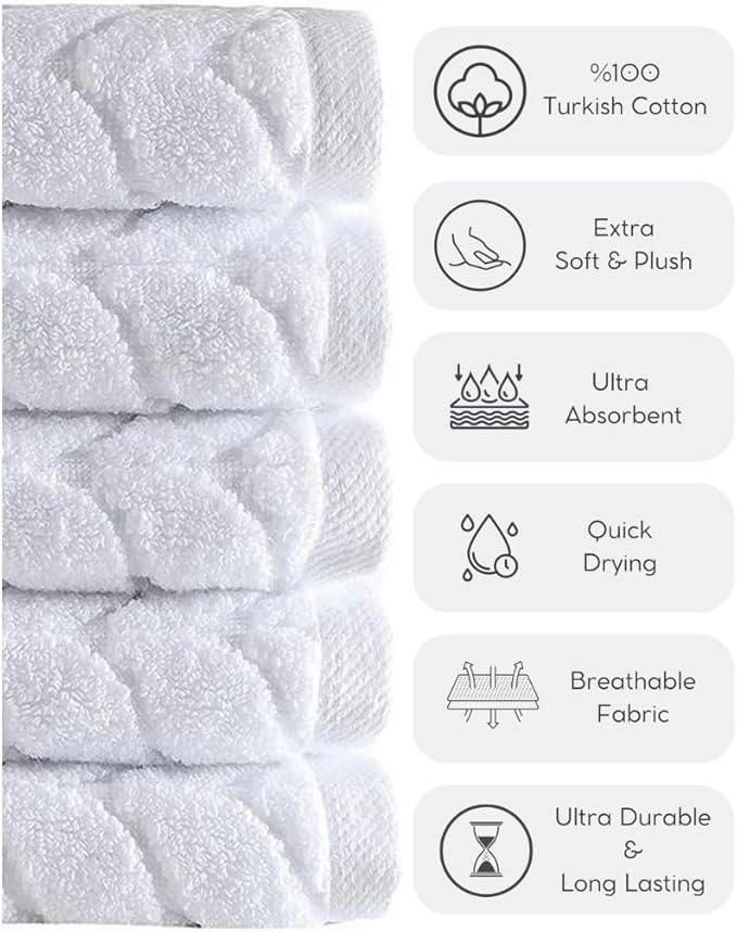 BAGNO MILANO Turkish Bath Towels, Soft Plush Jacquard Luxury Bath Towels, Quick Dry Towel Set (Grey, 4 Pcs Hand Towel Set)