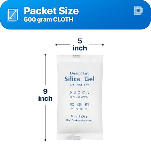 Dry & Dry 500 Gram [20 Packets] Silica Gel Packets Desiccants, Silica Packets - Rechargeable Silica Gel Packs, Desiccants Packets, Silica Gel