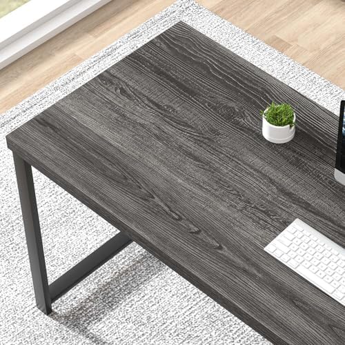 FOLUBAN 47 Inch Computer Desk with Storage Shelves, Modern Home Office Desk, Small Study Writing Desk Gaming Table Workstation for Bedroom Living Room, Industrial Dark Gray