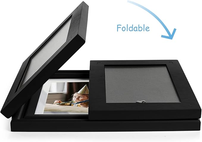 3 Vertical Horizontal Hinged Wood Picture Frame 4x6 and 5x7 Triple Folding Photo Frame Home Decor with Real Glass Front in Black for Tabletop, Display 4x6 with Mat or 5x7 without Mat