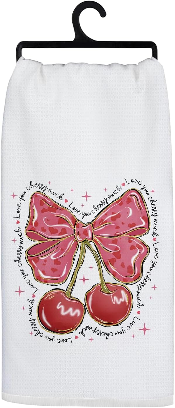 Coquette Pink Bow Cherry Kitchen Towels, Love Day Gifts for Her Girlfriend Wife, Hand Towels for Bathroom Dish Tea Towels, 16x24 Inch