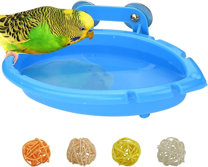Mygeromon Bird Bath for Cage Parakeet Bathtub Budgie Shower Tub Indoor | Small Parrot Accessories, Hanging, Blue