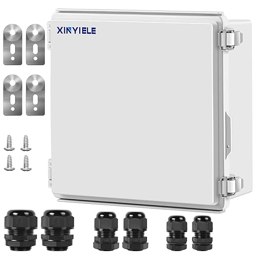 Waterproof Outdoor Project ABS Plastic Junction Box IP67 Weatherproof Dustproof Enclosure with Hinged Cover, Mounting Plate,Wall Brackets for Power Project (11.8"x11.8"x7.1")