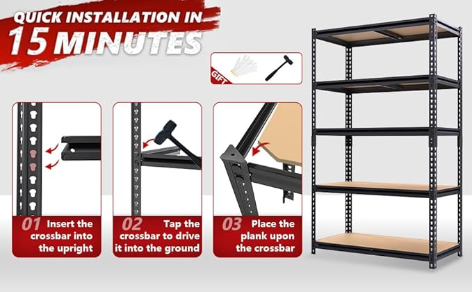 72" H Storage Shelves,Storage Shelves Heavy Duty,2400LBS Metal Shelving Units,Adjustable Garage Shelving Heavy Duty for Garage Storage,Warehouse,16"x35.5"x72