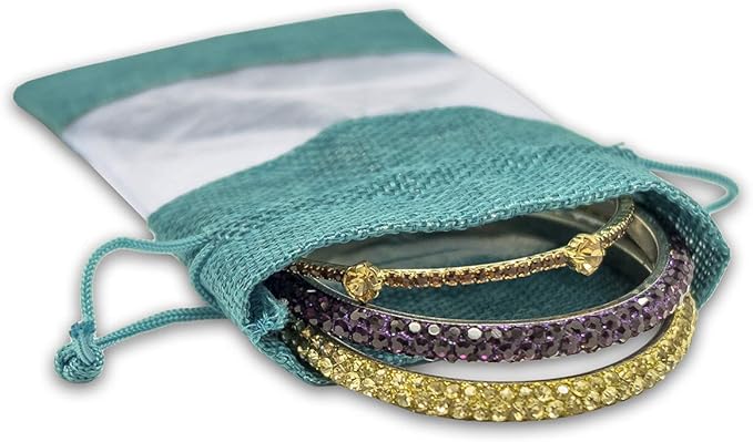 48-Pack Small Linen Burlap & Organza Gift Bags w. Drawstrings (3.5x5.5 in, Teal) - Party Favors, Presents, Samples & Treats Mesh Pouch by The Display Guys