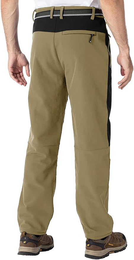 TBMPOY Men's Snow Pants Fleece Lined Hiking Winter Waterproof Softshell Ski Outdoor Insulated Climbing Pants Zipper Pockets