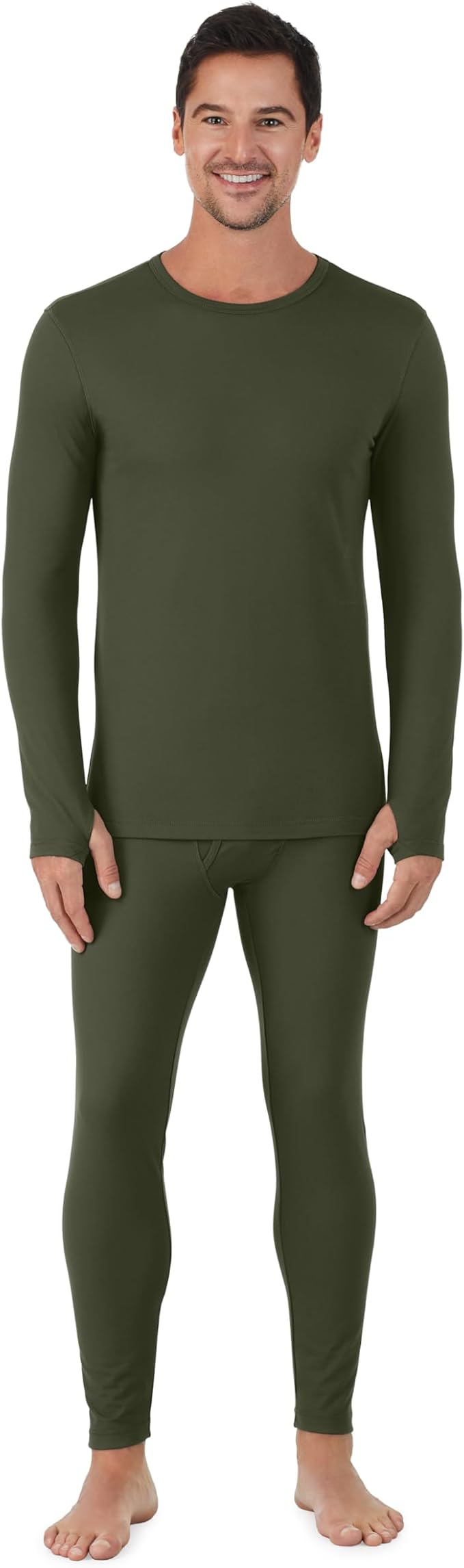 Cuddl Duds Mens Heavyweight Cold Weather Fleece Lined Thermal Set – Long Sleeve Shirt & Leggings – Lounge Sets for Men