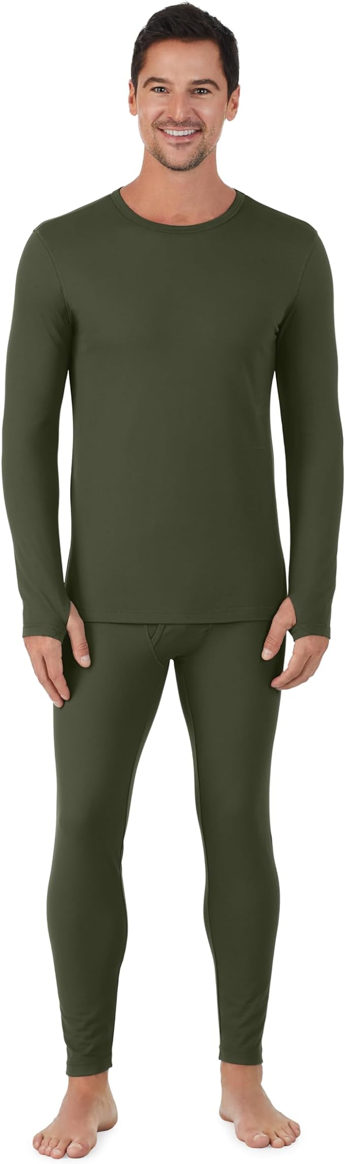 Cuddl Duds Mens Heavyweight Cold Weather Fleece Lined Thermal Set – Long Sleeve Shirt & Leggings – Lounge Sets for Men