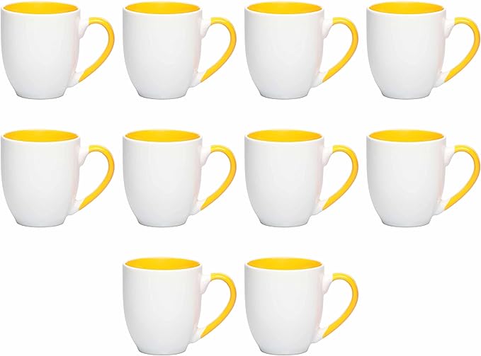 DISCOUNT PROMOS Bistro Style Large Coffee Mugs 16 oz. Set of 10, Bulk Pack - Perfect for Coffee, Tea, Espresso, Hot Cocoa, Other Beverages - Yellow