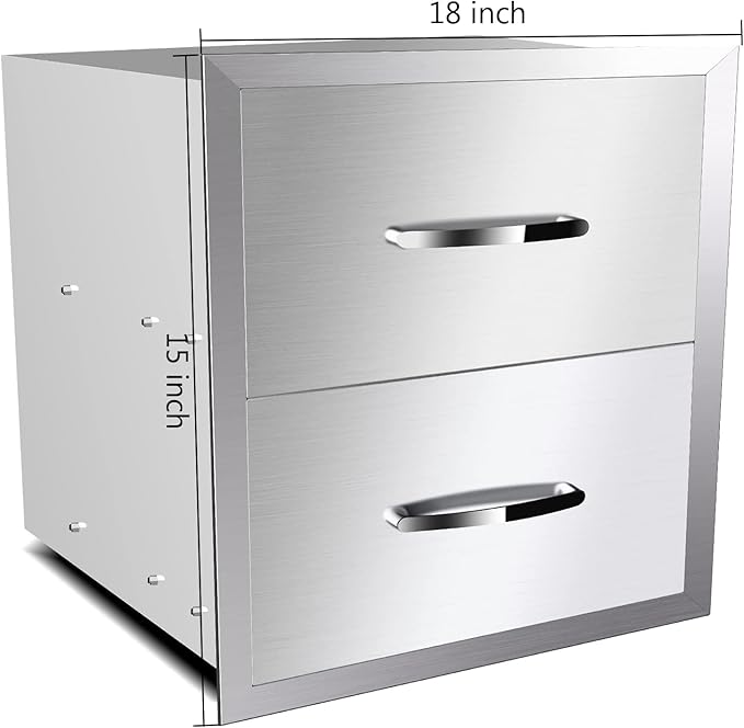 Outdoor Kitchen Drawers Stainless Steel 18W X 15H X 23D Inch, Flush Mount Double BBQ Island Drawers with Handle for Outdoor Kitchens, Patio or Grill Station