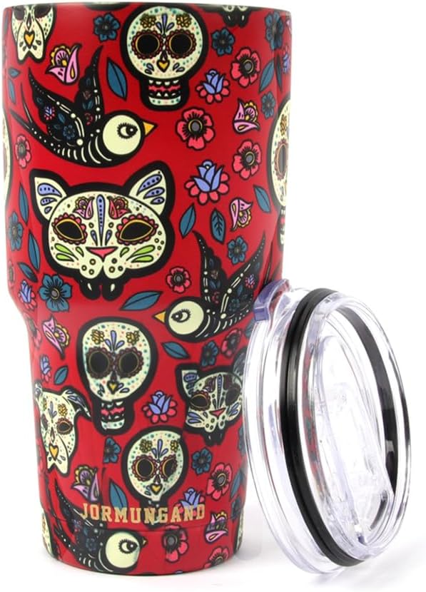 Jormungand 30 oz Tumbler Stainless Steel Vacuum Insulated Travel Mug with Leak Proof Lid Double Wall Coffee Cup Water Bottle for Cold Beverages 30oz Tumbler Sugar Skull