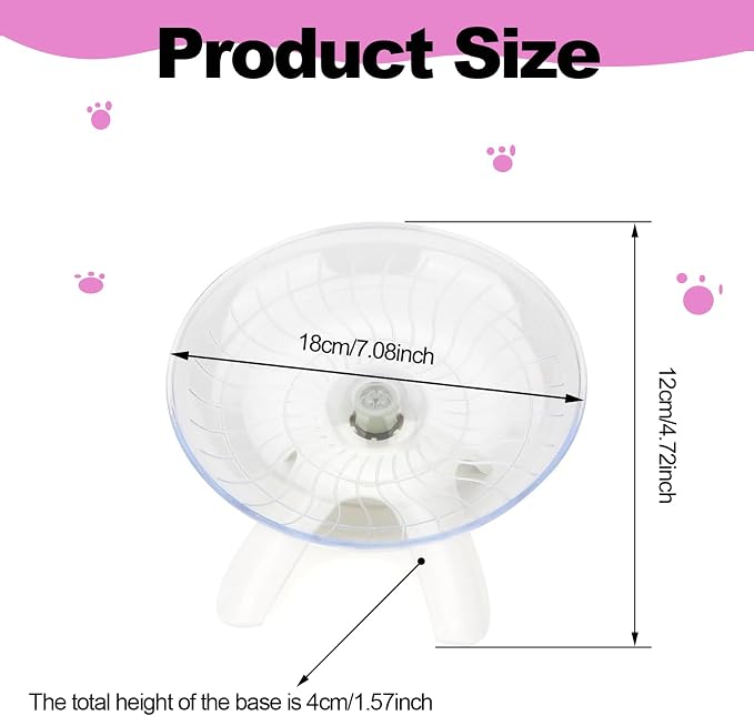 Hamster Wheel, Hamster Flying Saucer Silent Running Exercise Wheel for Hamsters, Gerbils, Mice,Hedgehog and Other Small Pets Silent Running Wheel Hermit Crab Wheel(White)