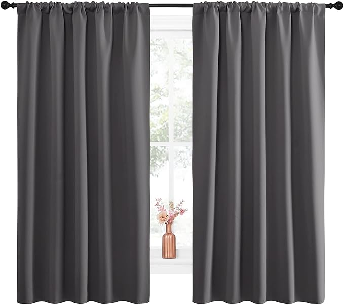 NICETOWN Blackout Curtain Panels for Window - Energy Efficient & Noise Reducing Thermal Insulated Rod Pocket Blackout Drapes/Draperies for Living Room (Grey, 2 Panels, W52 inches x L63 inches)
