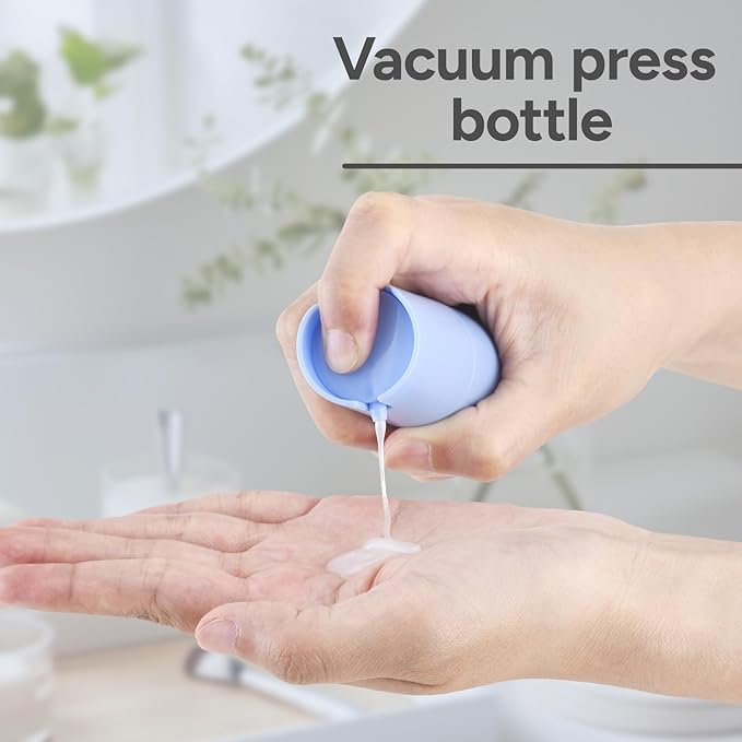 1 oz Airless Pump Bottles, Travel Lotion Container, Skincare Containers for Moisturizer (Plastic, Matte Blue, 3Pcs)