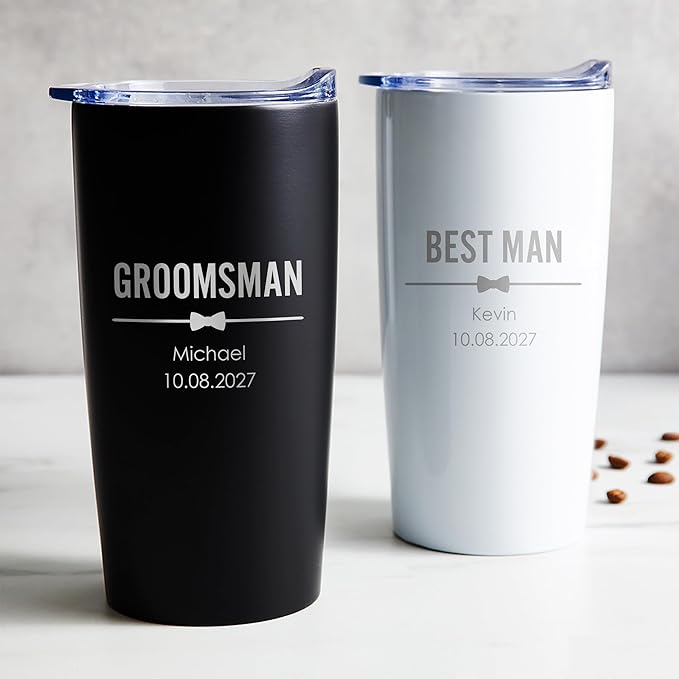 Lifetime Creations Engraved Personalized Groomsman Tumbler 20 oz - Custom Groomsmen, Best Man, Bachelor Party Stainless Steel Coffee Travel Mug Gift (Option C)