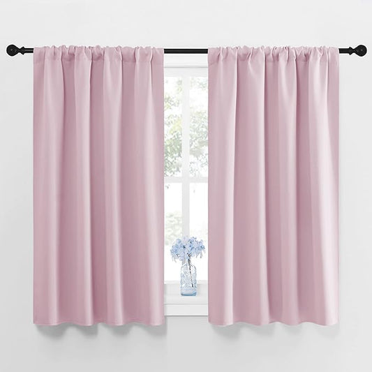NICETOWN Blackout Curtains for Girls Room - Nursery Essential Thermal Insulated Solid Rod Pocket Top Blackout Drapes (Lavender Pink=Light Pink, 1 Pair, 42 x 45 Inch)