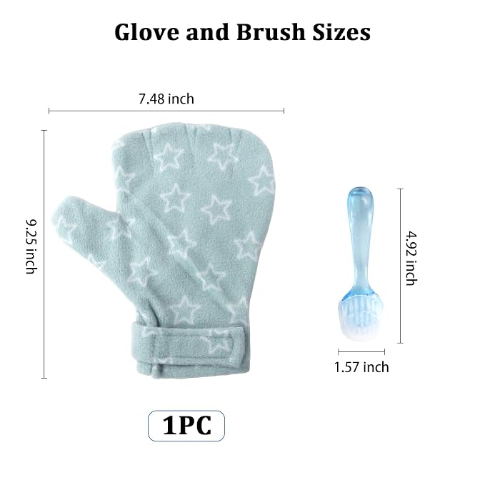 1Pcs Hamster Bite Proof Glove and Grooming Brush Set, Adjustable Hamster Glove, Lid Soft Cleansing Brush Massage Combs, Guinea Pig Brush, Hamster Care Set for Hamsters, Ferrets, Hedgehog (Green Stars)