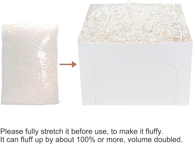 Mefleet 1/2 LB Crinkle Cut Paper Shred Filler 8 oz White Crinkle Shredded Paper for Gift Box - Gift Basket Bag Filler - Grass Cushion Stuffing for Easter, Mother's day, Birthday Packaging Wrapping