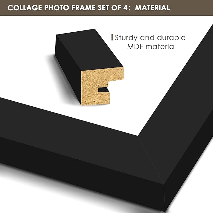 3.5x5 Picture Frame Tempered Glass Front Displays Four 3.5 x 5 Photos Frame Display for Tabletop and Wall Hanging Picture Frame Black