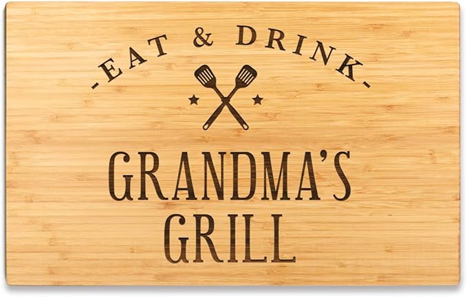Andaz Press Large Bamboo Wood BBQ Cutting Board Gift, 17.75 x 11-inch, Grandma's Grill, 1-Pack, Laser Engraved Serving Chopping Board Christmas Birthday Chef Kitchen Ideas