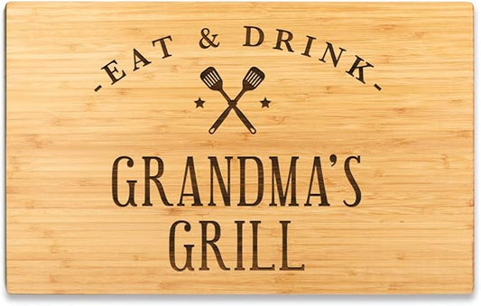 Andaz Press Large Bamboo Wood BBQ Cutting Board Gift, 17.75 x 11-inch, Grandma's Grill, 1-Pack, Laser Engraved Serving Chopping Board Christmas Birthday Chef Kitchen Ideas