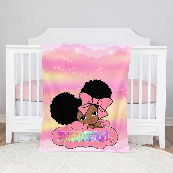 D-Story Custom Blanket with Name Customized Blanket Personalized Flannel Throw Blankets Black Girl Blanket for Kid Women Men Christmas Birthday Mothers Day