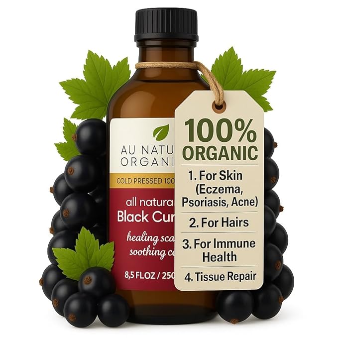 Au Natural Organics Black Currant Seed Oil for Eczema – 100% Pure Organic Cold Pressed Liquid GLA for Skin | Support Immune Health, Blood Flow, Tissue Repair | Edible & Hexane Free | 250ml