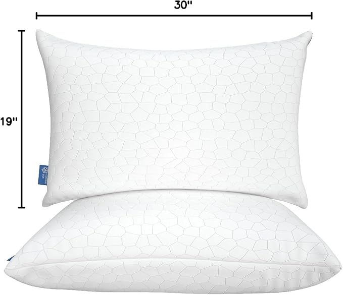 QUTOOL Cooling Pillow for Sleeping, CertiPUR-US Shredded Memory Foam Queen Pillows Set of 2, Cool Pillow for Hot Sleepers Adjustable Firm Pillow for Side, Back, Stomach Sleepers Soft Yet Support,White