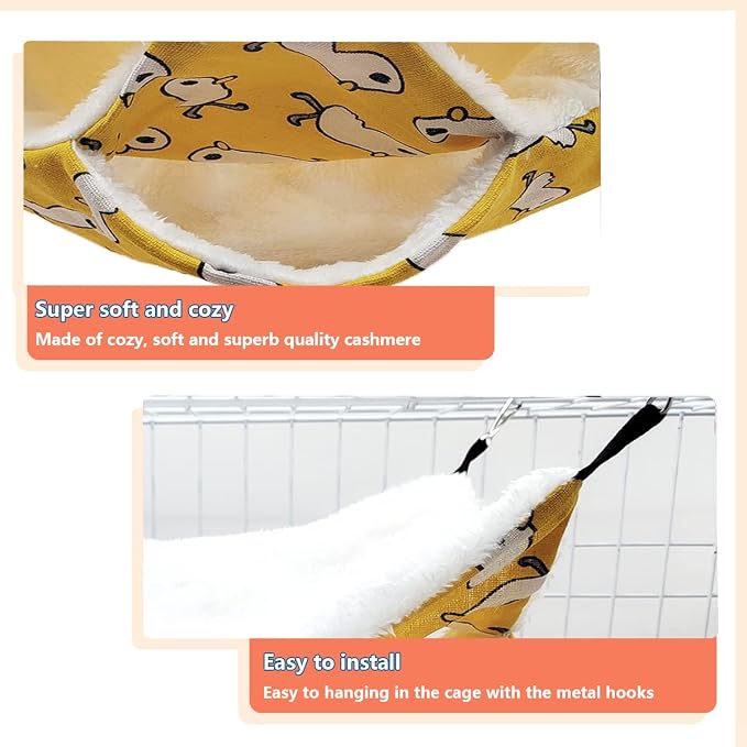 LEFTSTARER Triple-Layer Sugar Glider Hammock, Small Pet Cage Hammock, Sugar Glider Cage Accessories Hamster Bedding Small Animals Bed for Chinchilla Parrot Ferrets Rat Playing Sleeping (Yellow Duck)
