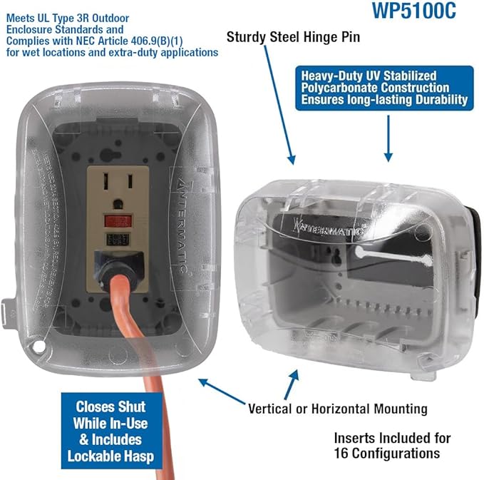 Intermatic WP5100C Extra-Duty in-Use Electrical Outlet Cover - Single Gang, Versatile Outdoor Receptacle Cover - Secure and Weatherproof Design for Outdoor GFCI Outlets, Durable Plug Cover - 2.75"