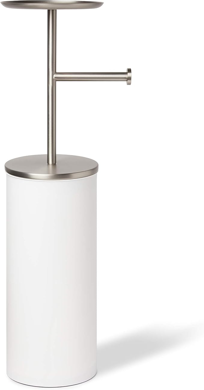 Umbra Portaloo Toilet Paper Stand and Reserve, White/Nickel