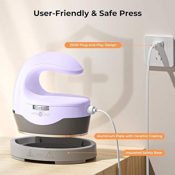 HTVRONT Heat Press H1 Mini Heat Press Machine, Small Heat Press Portable Iron Press Machine for T Shirts, Hats, Heating Transfer Projects (H1 Lavender Purple)