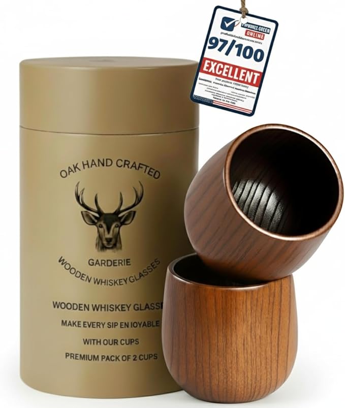 Premium pack Of 2 Charred Wooden Bourbon Glasses for Whiskey drinking old fashion personalized Gifts Grail Men Groomsmen Dad, Brother 21st Birthday,Thanksgiving, young older Ideas Who Have Everything