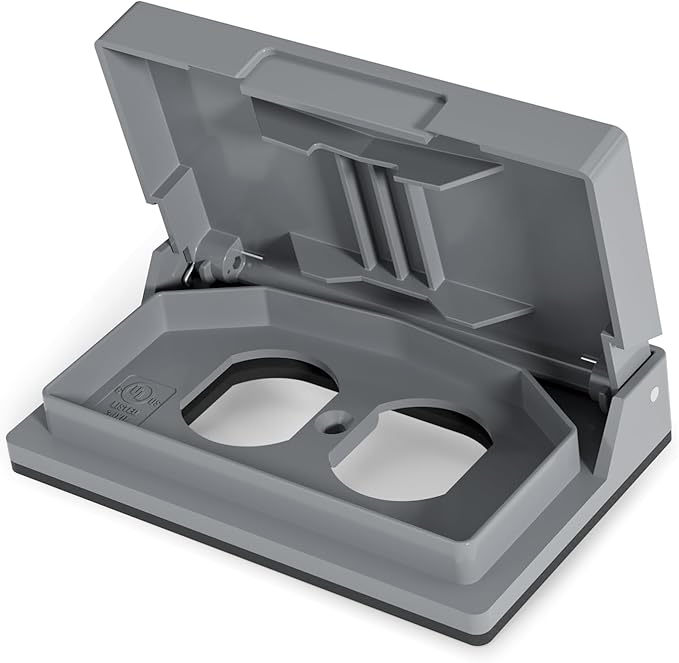 ELEGRP Horizontal Outdoor Cover for Duplex Receptacles, Weatherproof Wall Plate, Outdoor Electrical Outlet Cover, Standard Size 1-Gang 4.77” x 2.97”, Thermoplastic, 1 Pack, Grey