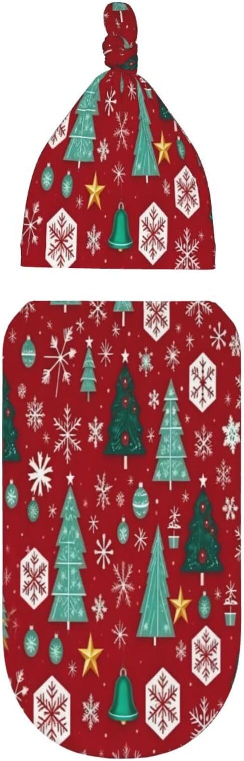 Christmas Baby Swaddle Blanket and Hat Set for Newborn Boys Girls Soft Infant Wrap Sleep 0-6 Months Happy Holidays