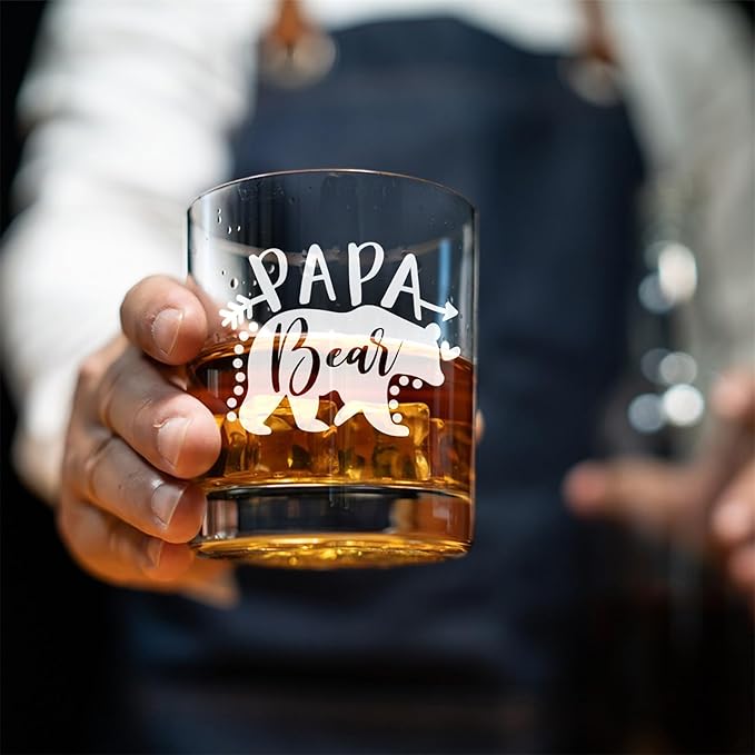 Papa Whisky Glass Birthday Gifts for Papas from Grandkids Papa Bear 11Oz Old Fashioned Whisky Glass Christmas Fathers Day Drinking Glasses Presents for Papas