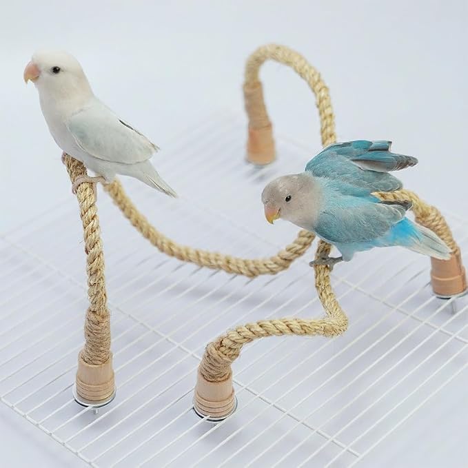 3 Pack Natural Sisal Rope Bird Perch Set, Bendable Parrot Climbing Rope Perch with Wooden Ends (15.7"/23.6"/31.5"), Flexible Bird Stand Toy for Lovebirds, Cockatiels, Conures, Budgies, Finches