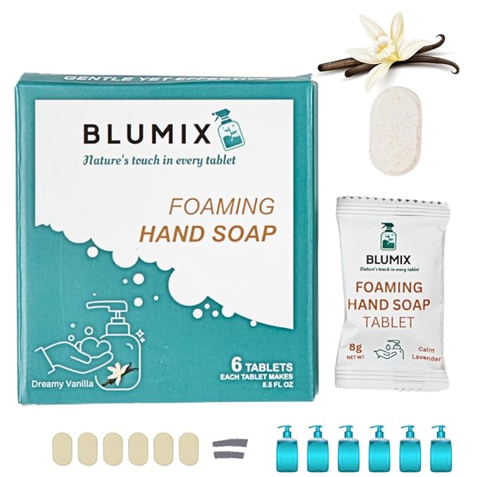 Foaming Hand Soap Tablet Refill – 6 Pack | Vanilla Scent | Eco-Friendly, Plastic-Free, Just-Add-Water Soap Refills | Zero Waste, Non-Toxic, Safe for Kids & Sensitive Skin