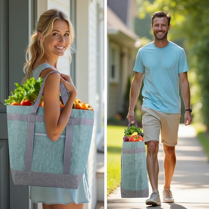 mosago Insulated Food Delivery Bag, 4-Layer Thermal Cooler Bag for Travel & Picnic, Large 39L Grocery Tote for Women/Men, Leak-Resistant Commercial Catering Bag for Pizza & Hot/Cold Food, Green