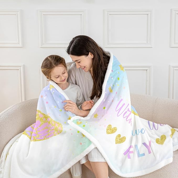 Feelyou Girls Butterfly Fleece Throw Blanket Queen 90"x90" Kids Pink Blue Sherpa Blanket Plush Fuzzy for Bed Couch Chair Living Room, Butterflies Lover Bed Blanket Glitter Room Decor