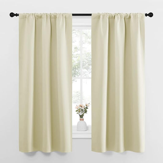 NICETOWN Bedroom Curtains for Kids Room, Window Treatment Thermal Insulated Solid Room Darkening Drape Panels for Girls Room (Beige, Set of 2, 34 inches Width by 63 inches Length)