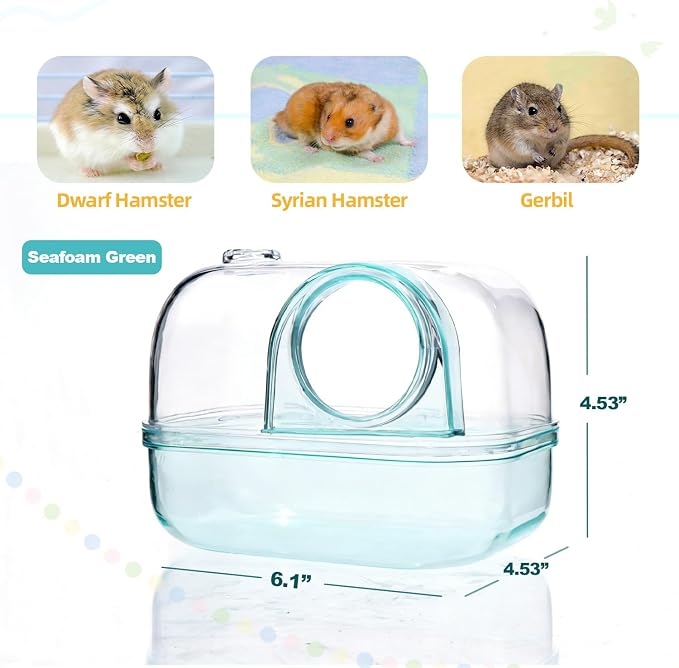 Hamster Sand Bath Box, Polaroid-Inspired Acrylic Hamster Bathroom & Dig Box forSyrian Hamster & Dwarf Hamsters, Large Capacity Substrate Container with Cleaning Shovel(Green)