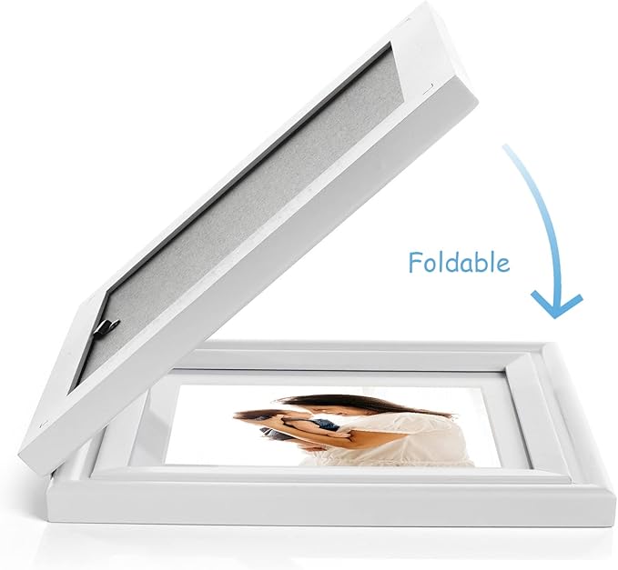 5x7 Double Horizontal Hinged Wood Picture Frame Folding Photo Frame with Real Glass Front in White for Tabletop, Display 4x6 with Mat or 5x7 without Mat X2-BAI-2H57