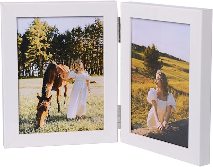 Double Vertical 4X6 Hinged PS Family Picture Frame Collage For Desktop or Tabletop (White 46X2)