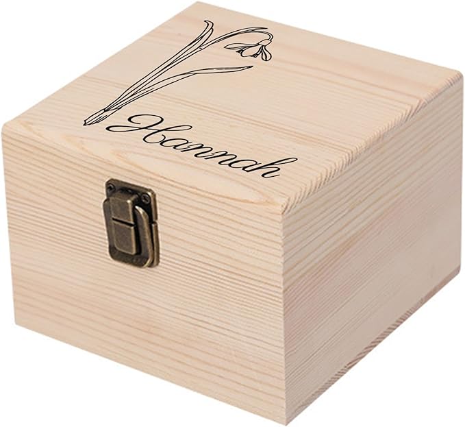 Personalized Wooden Keepsake Memory Box with Birth Flower & Name, Custom Wood Decorative Storage Box with Lids Customized Christmas Gift Box for Women Teen Girls Mom Birthday Gifts