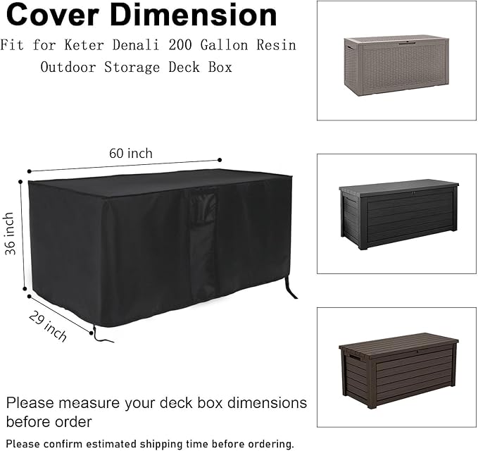 Outdoor Storage Box Cover for Keter Denali 200 Gallon Resin Large Deck Box,Waterproof Patio Storage Box Cover - 60 x 29 x 36 Inch